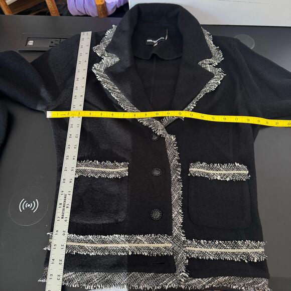 Karl Lagerfeld Paris Wool Tweed Jacket Womens Medium Black Luxury Prep Feminine - Picture 12 of 12